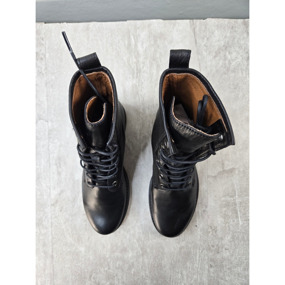 Frye Veronica Combat Ankle Boots 6.5 Black Leather Lace Up Moto Military Booties - Picture 2 of 11